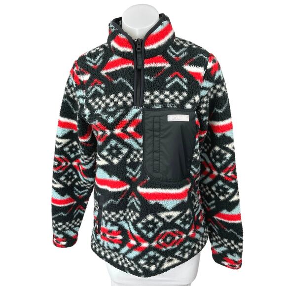 Columbia West Bend Women's Black Red Aztec Fleece Quarter Zip Sweater Top Size S - Picture 1 of 6